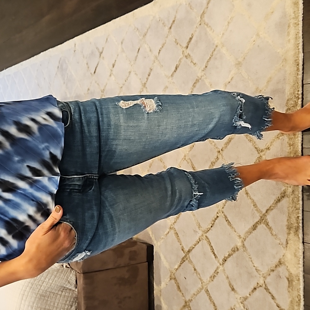 WOMEN'S ZARA ANKLECROPPED RIPPED BLUE JEANS DENIM SZ 6 $80
